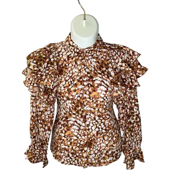Ashley Stewart Floral Ruffle Blouse - Brown, Plus Size 16 - Picture 1 of 8